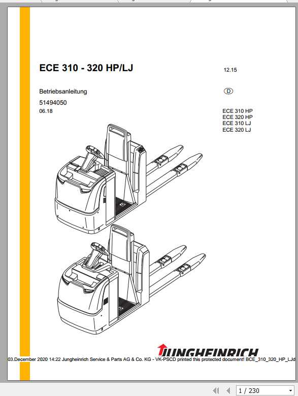 Jungheinrich Forklift ECE 310 320 Operating Manual DE 2 1