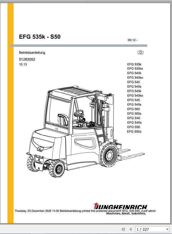 Jungheinrich Forklift EFG 535 550 Operating Manual DE 1