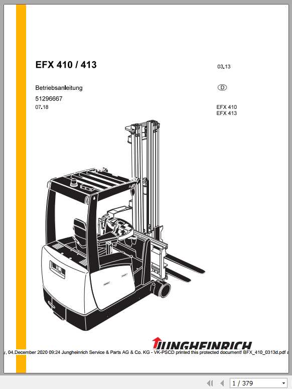 Jungheinrich Forklift EFX 410 413 Operating Manual DE 1
