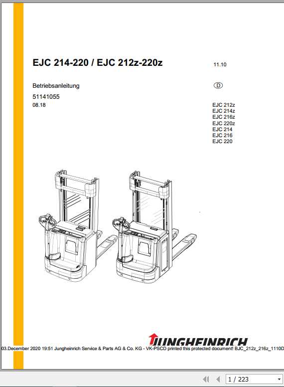 Jungheinrich Forklift EJC 212 220 Operating Manual DE 2