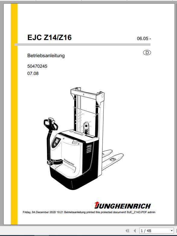 Jungheinrich Forklift EJC B12 B16 Operating Manual DE 2
