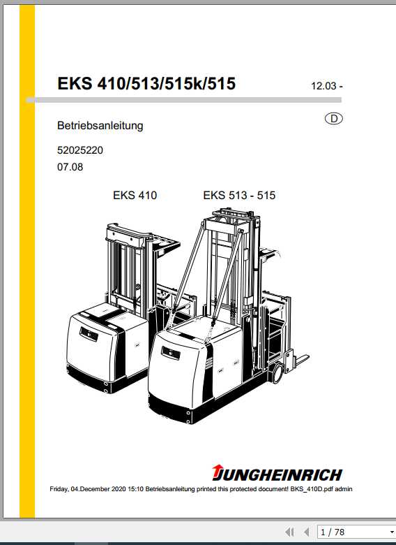 Jungheinrich Forklift EKS 308 515 Operating Manual DE 2