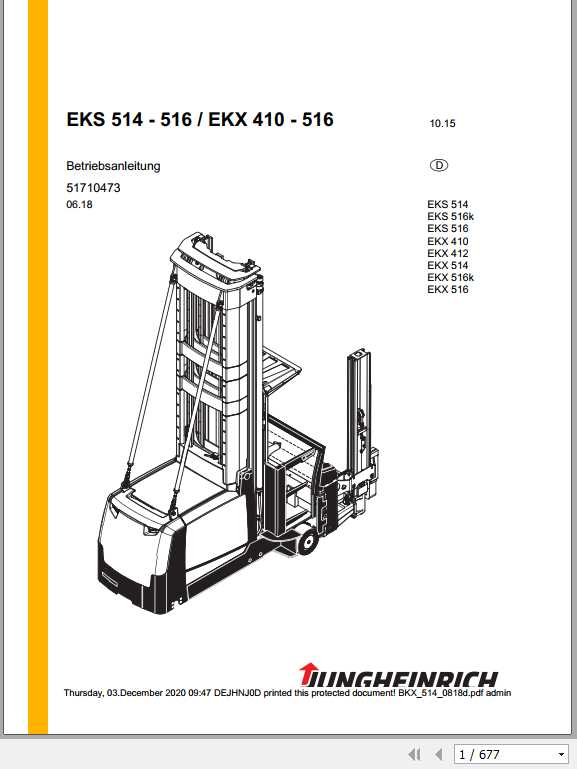 Jungheinrich Forklift EKS 514 516 EKX 410 516 Operating Manual DE 1