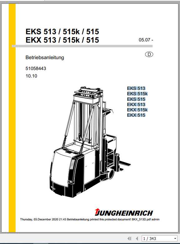 Jungheinrich Forklift EKS EKX 513 515 515k DE Operating Manual 1
