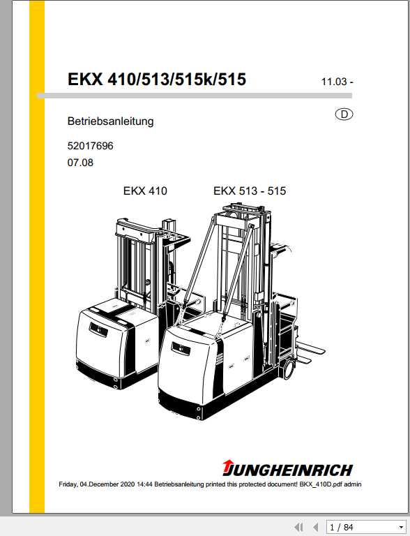 Jungheinrich Forklift EKX 410 515 Operating Manual DE 1