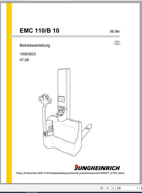 Jungheinrich Forklift EMC 110 B10 Operating Manual DE 1