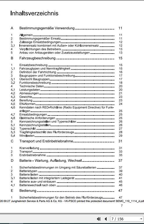 Jungheinrich Forklift EMC 110 B10 Operating Manual DE 2