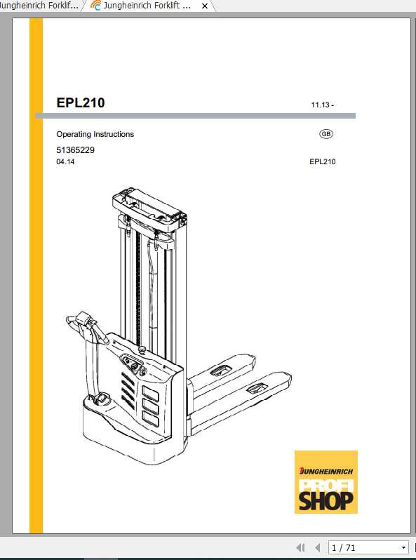 Jungheinrich Forklift EPL110 EPL210 Operating Instructions 1