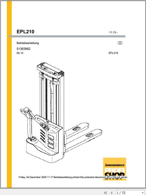 Jungheinrich Forklift EPL110 EPL210 Operating Manual DE 1