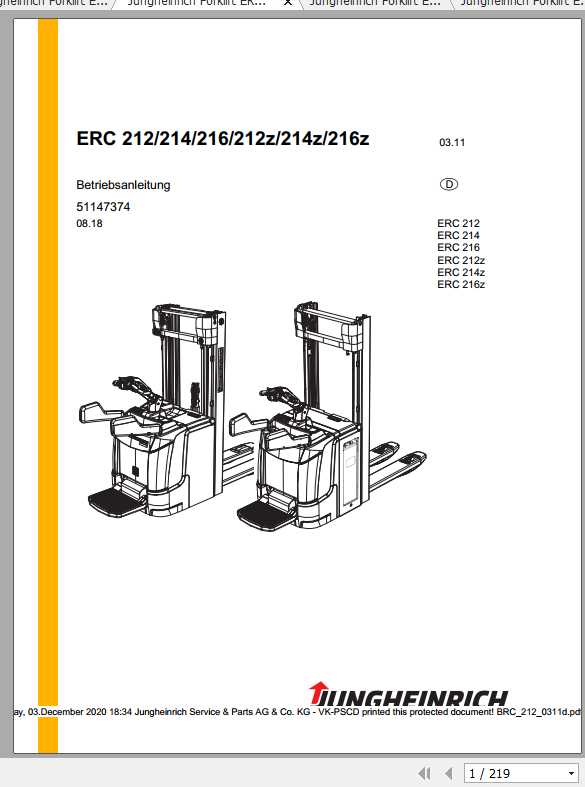 Jungheinrich Forklift ERC 212 216 Operating Manual DE 1