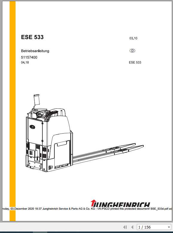 Jungheinrich Forklift ESE 530 533 20 Operating Manual DE 1