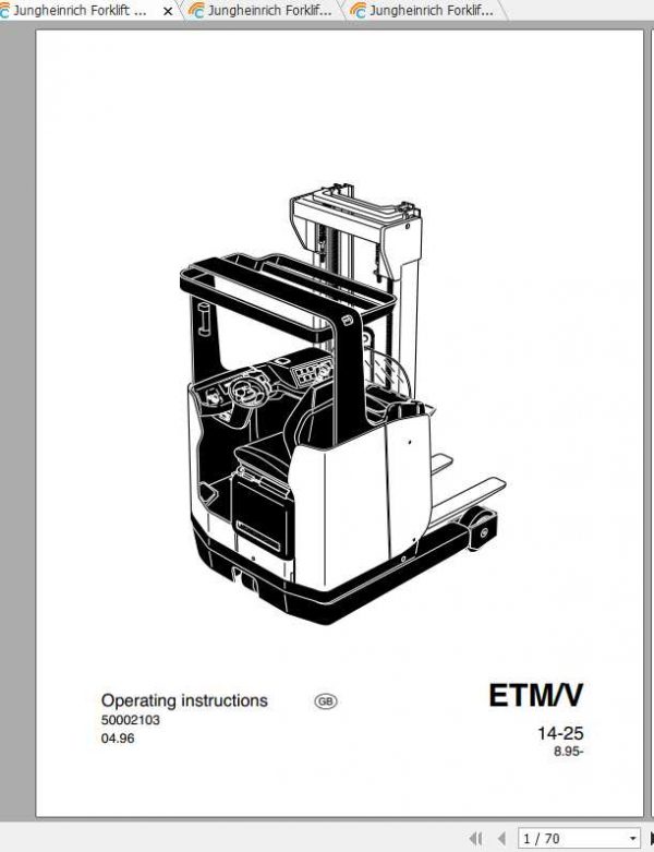 Jungheinrich Forklift ETMV 10 25 Operating Instructions 1