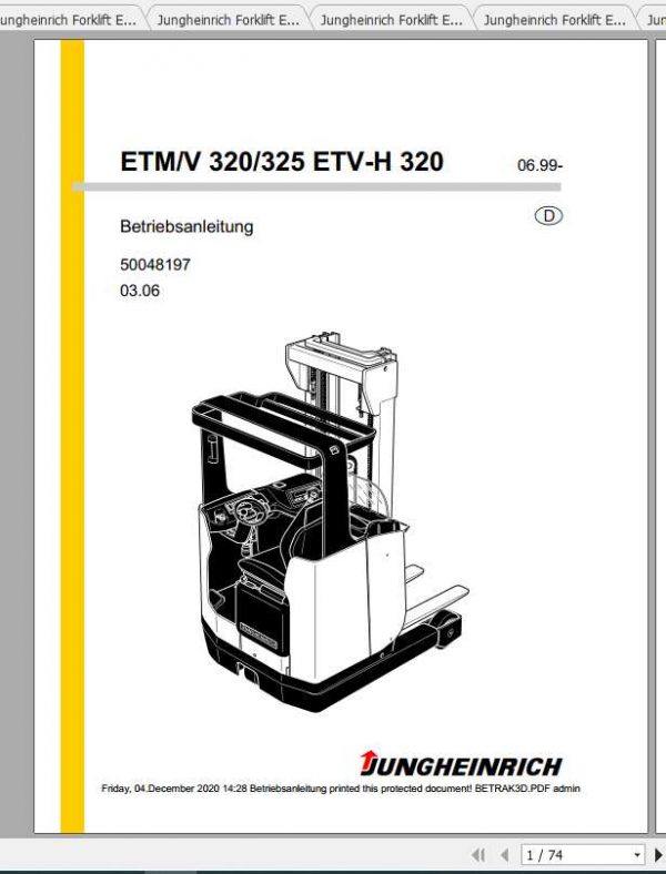 Jungheinrich Forklift ETMV 110 325 Operating Manual DE 1