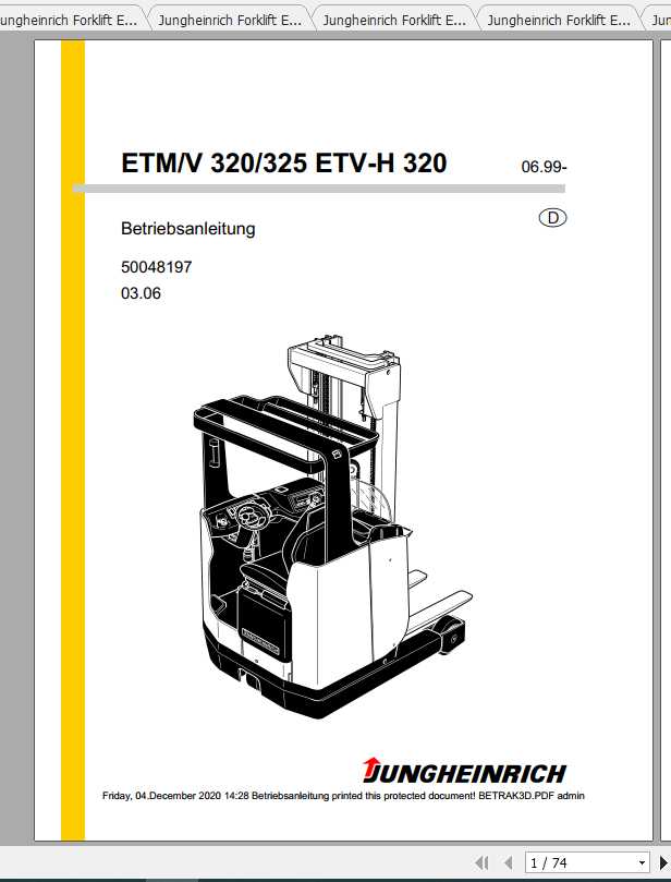 Jungheinrich Forklift ETMV 110 325 Operating Manual DE 1