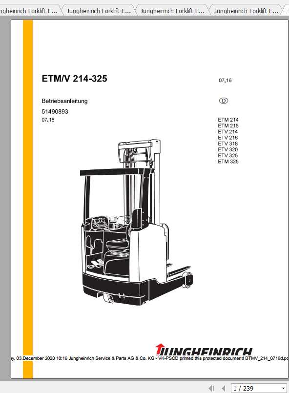 Jungheinrich Forklift ETMV 110 325 Operating Manual DE 2