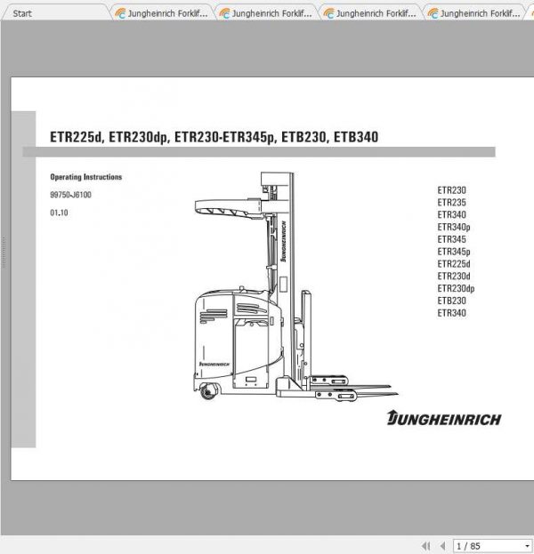 Jungheinrich Forklift ETR 125 345 Operating Instructions 2