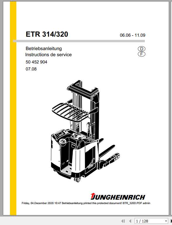 Jungheinrich Forklift ETR 314 320 DE Operating Manual 1