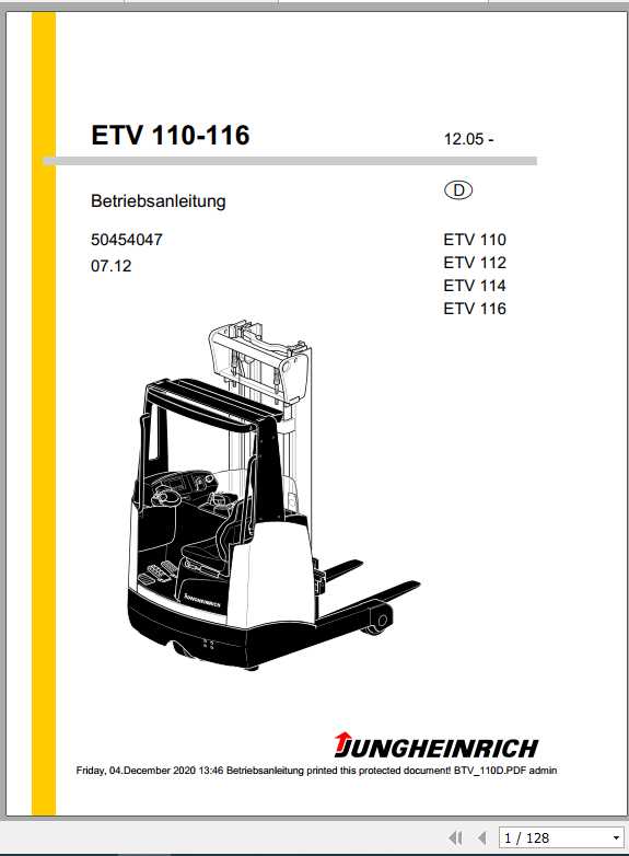 Jungheinrich Forklift ETV 110 116 Operating Manual DE 1