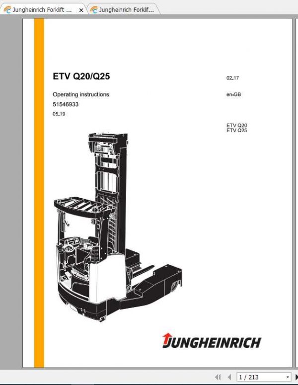 Jungheinrich Forklift ETV Q20 Q25 Operating Instructions
