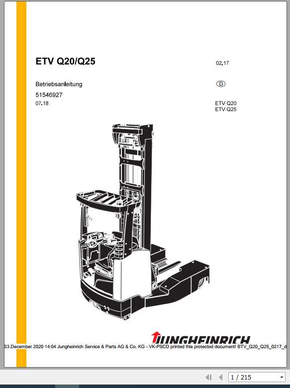 Jungheinrich Forklift ETV Q20 Q25 Operating Manual DE 1