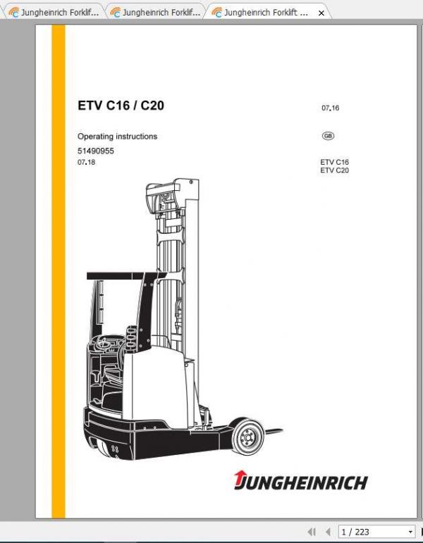 Jungheinrich Forklift ETVC16 C20 Operating Instructions 1