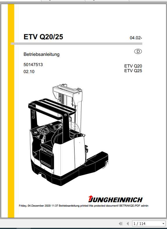 Jungheinrich Forklift ETVQ 20 25 Operating Manual DE 1