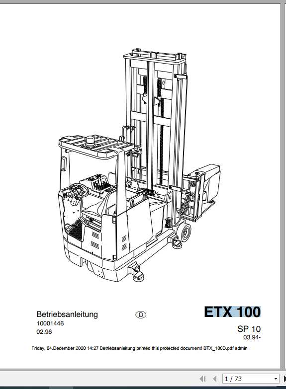 Jungheinrich Forklift ETX 100 515 Operating Manual DE 1