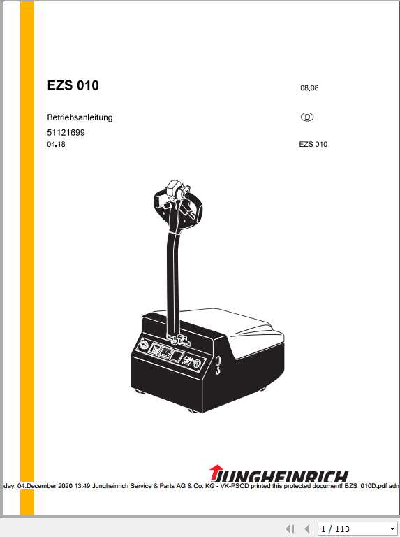 Jungheinrich Forklift EZS 010 130 Operating Manual DE 2