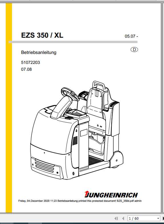 Jungheinrich Forklift EZS 330 350 Operating Manual DE 1