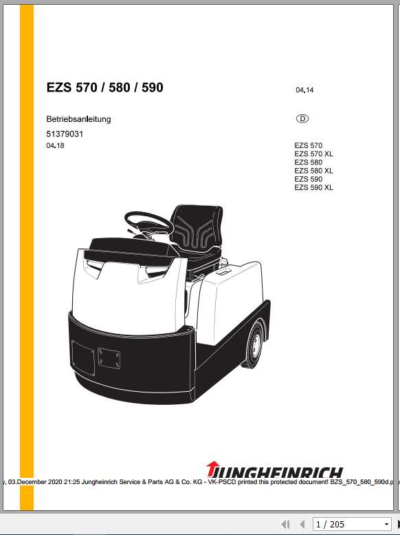 Jungheinrich Forklift EZS 570 580 590 Operating Manual DE 1