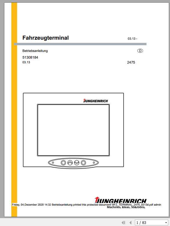 Jungheinrich Forklift FZ TERMINAL 2450 2475 D Operating Manual DE 1