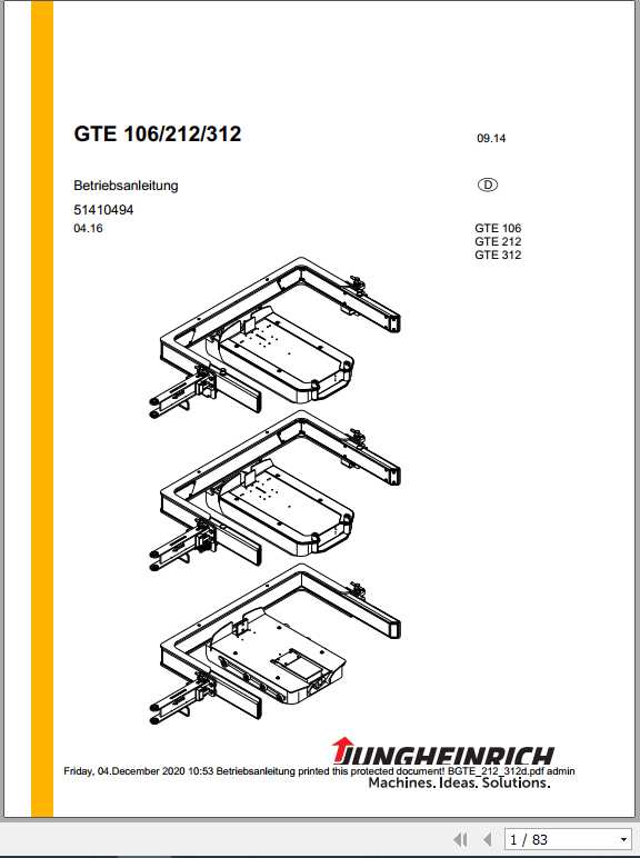 Jungheinrich Forklift GTE 106 212 312 Operating Manual DE 1