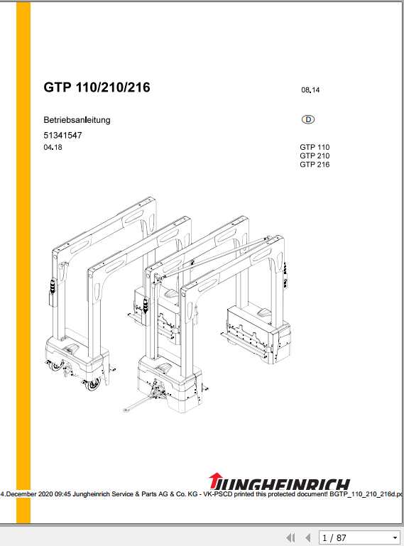 Jungheinrich Forklift GTP 110 210 216 DE Operating Manual 1