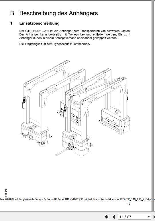 Jungheinrich Forklift GTP 110 210 216 DE Operating Manual 2