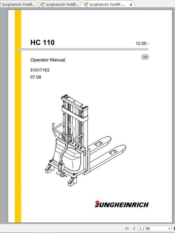 Jungheinrich Forklift HC 110 10 Operating Instructions 1