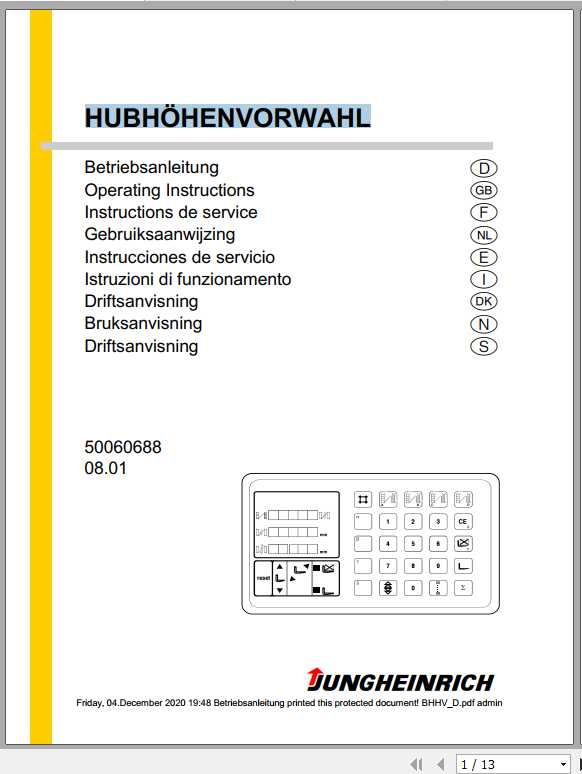 Jungheinrich Forklift HHV Operating Manual DE 1