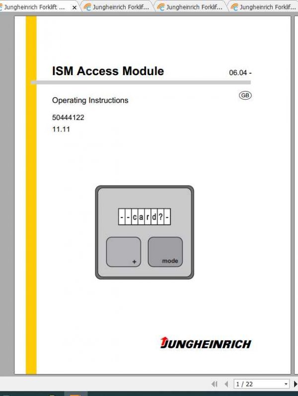 Jungheinrich Forklift ISM Operating Instructions 1