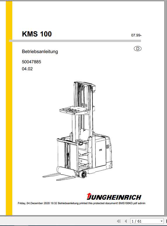 Jungheinrich Forklift KMS 100 100K Operating Manual DE 1