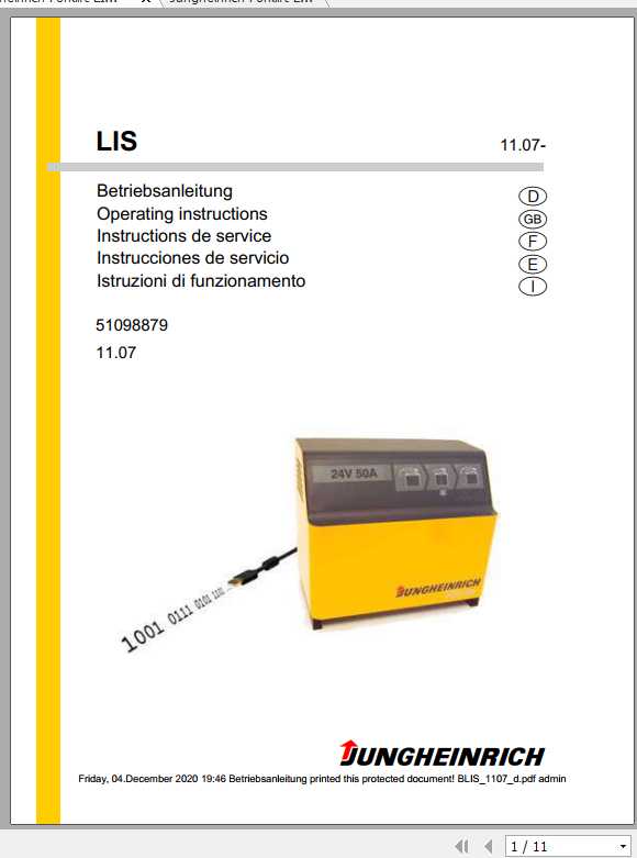 Jungheinrich Forklift LIS Operating Manual DE 1