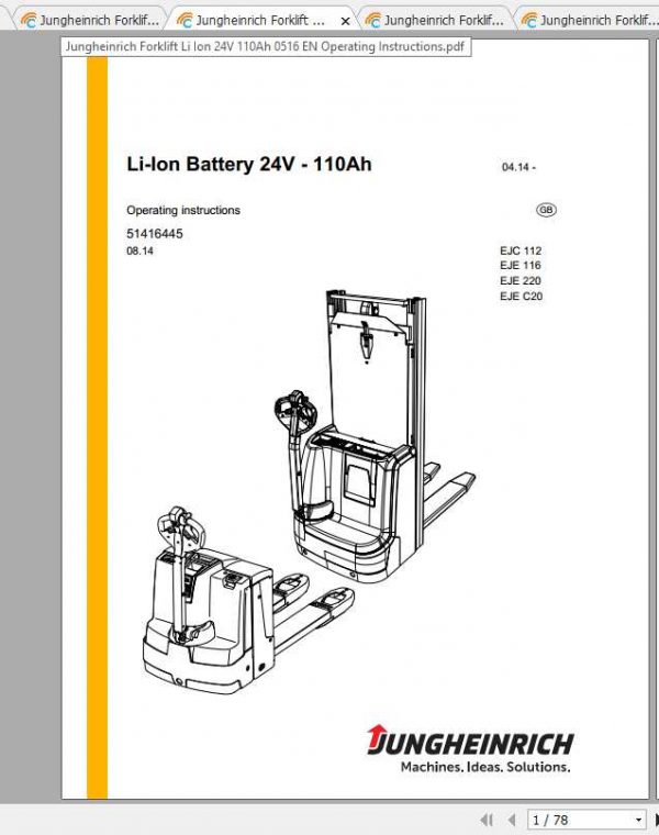 Jungheinrich Forklift Li Ion 24V 48V 80V Operating Instructions 1