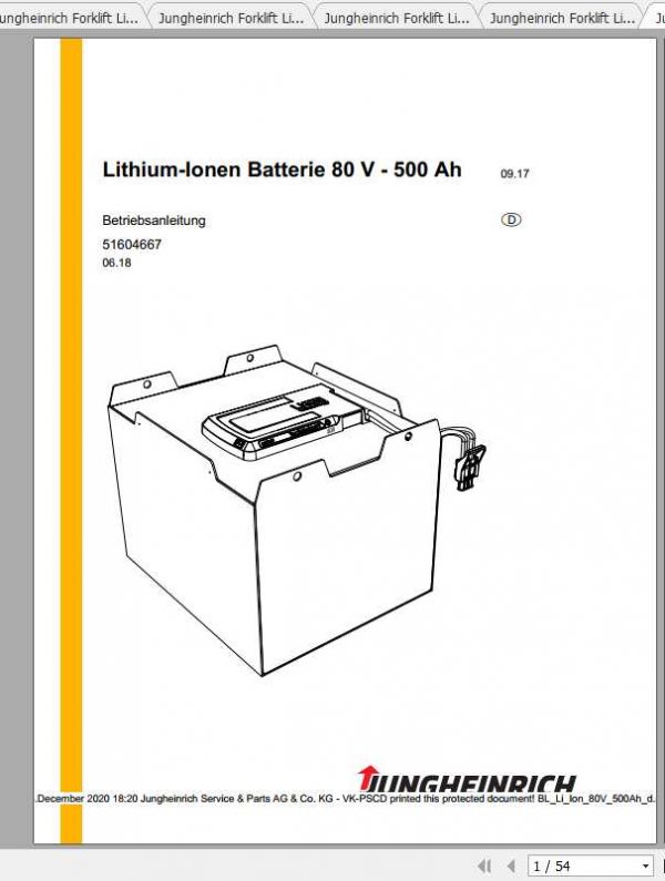 Jungheinrich Forklift Li Ion 24V 80V Operating Manual DE 1