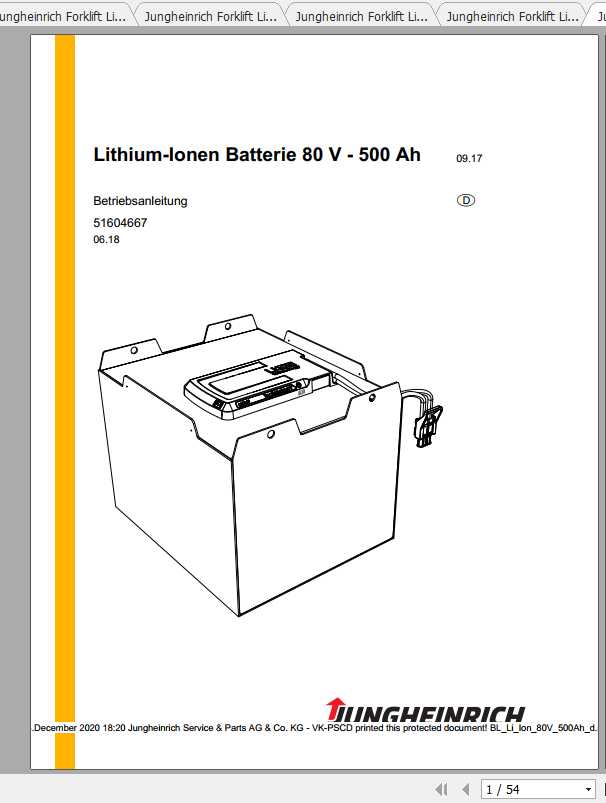 Jungheinrich Forklift Li Ion 24V 80V Operating Manual DE 1