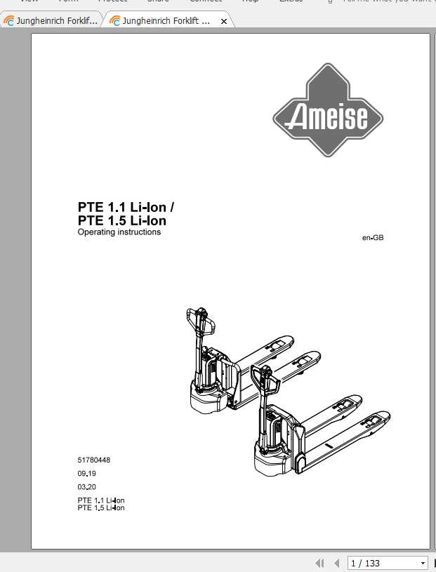 Jungheinrich Forklift PTE 1.3 1.5 Li Ion Operating Instructions 1
