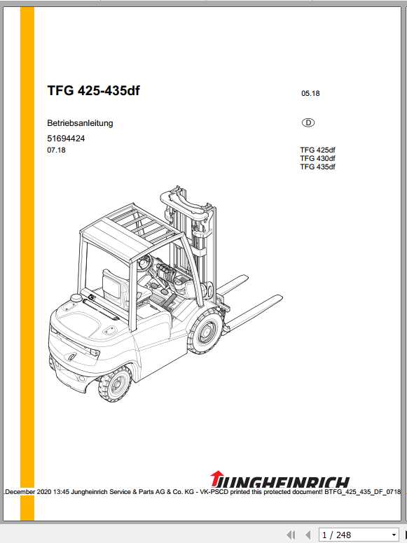 Jungheinrich Forklift TFG 425 690 Operating Manual DE 1