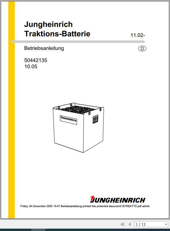 Jungheinrich Forklift Traktionsbatterie Operating Manual DE 1