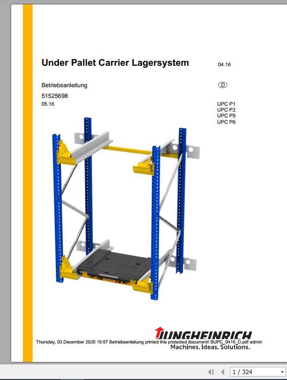 Jungheinrich Forklift UPC Under Pallet Carrier Largersystem Operating Manual DE 1