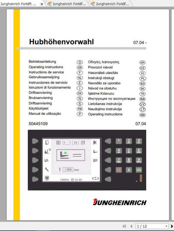 Jungheinrich Forklift lifting height preselection HHV Operating Instructions 1