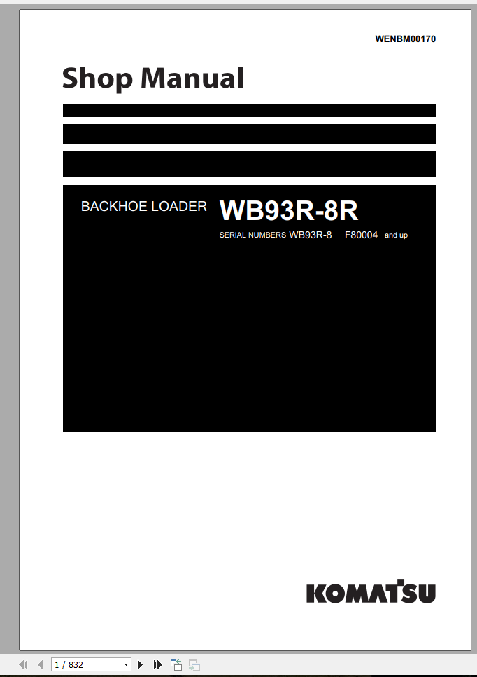 Komatsu Backhoe Loader WB93R 8R Shop Manual WENBM00170 1