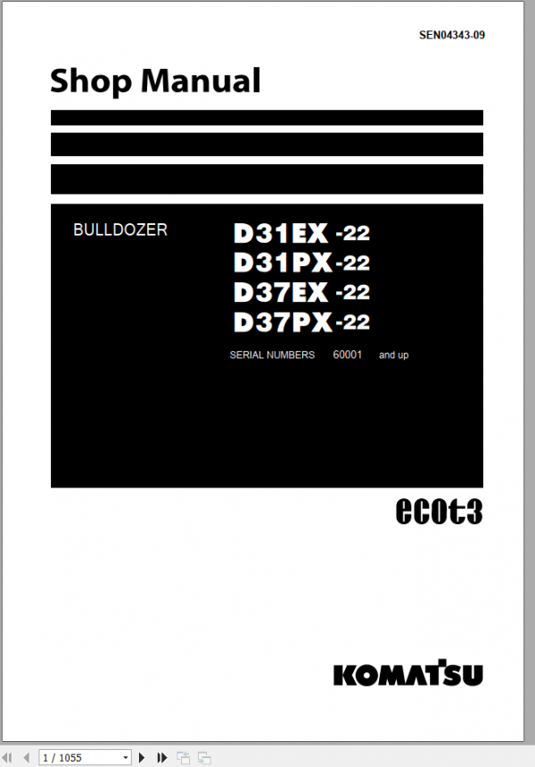 Komatsu Bulldozer D31EX D37PX 22 Shop Manual SEN04343 09 1