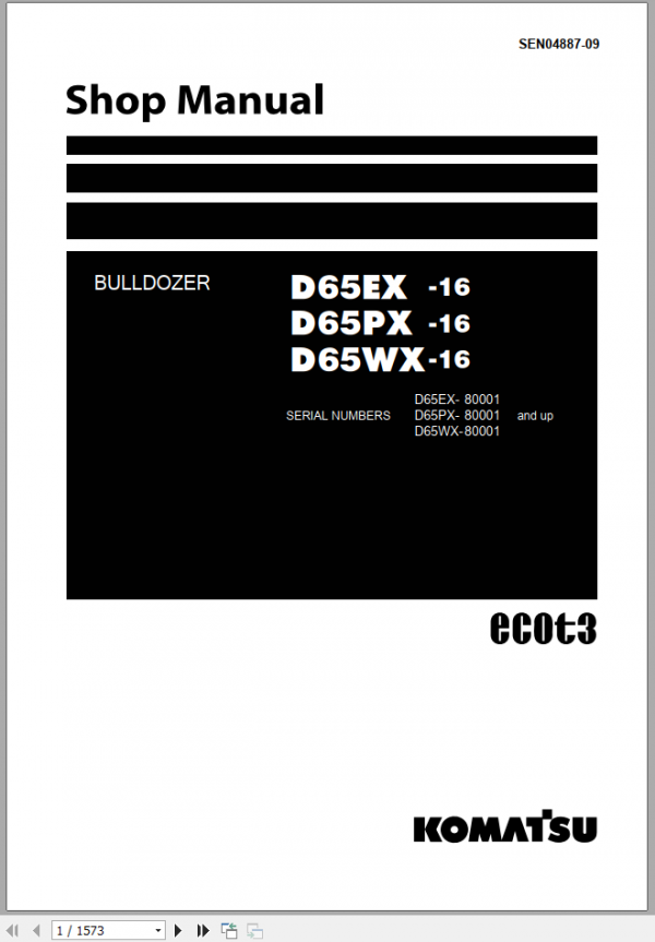 Komatsu Bulldozer D65EX 16 D65PX 16 D65WX 16 Shop Manual SEN04343 09 1